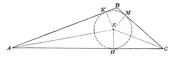 三角形の碑文円は三角形のすべての側面に触れています 三角形 ヴィンテージライン図面または彫刻イラストに含まれる最大の円です — ストックベクタ