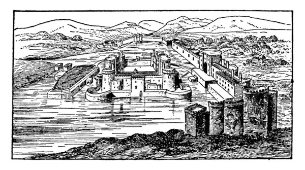 Castillo Normando Que Domina Centro Ciudad Caerphilly Sur Gales Fue — Archivo Imágenes Vectoriales