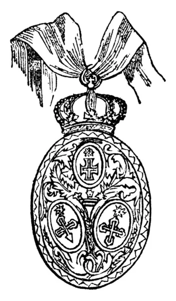 阿维兹勋章 Aviz 是葡萄牙的骑士勋章 由葡萄牙首任国王桑乔 Sancho 模仿卡拉特拉瓦骑士团 并具有类似的目的 其目的是服从摩尔人的命令 绘制古老的线条或雕刻插图 — 图库矢量图片