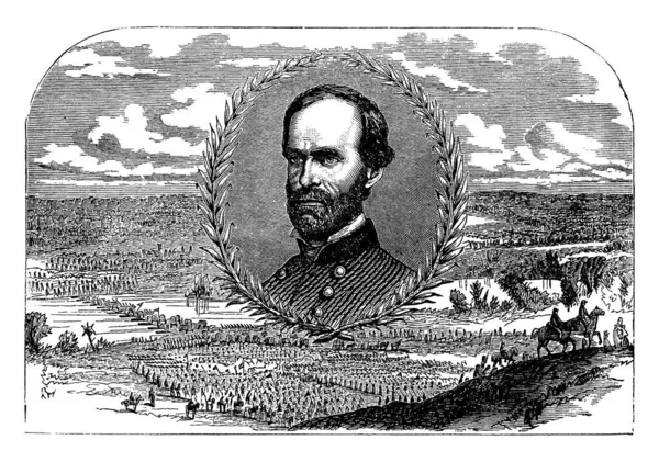 图上显示的是威廉 泰肯塞 谢尔曼将军 他在美国内战期间是一名联邦将军 — 图库矢量图片