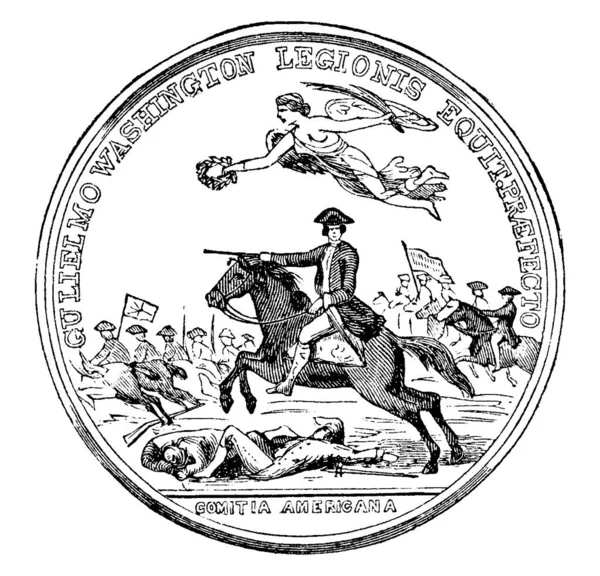 Przednia Strona Srebrnego Medalu Przyznanego Williamowi Washingtonowi Rysunek Linii Vintage — Wektor stockowy