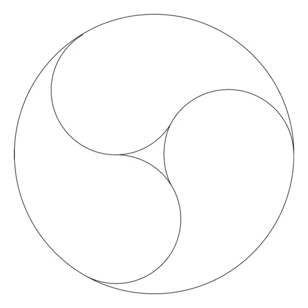 Tres Semicírculos Dentro Círculo Grande Haciendo Forma Geométrica Dibujo Línea — Vector de stock