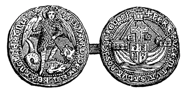 Złota Moneta Obrazem Anioła Michała Który Służył Jako Pierwszy Promień — Wektor stockowy