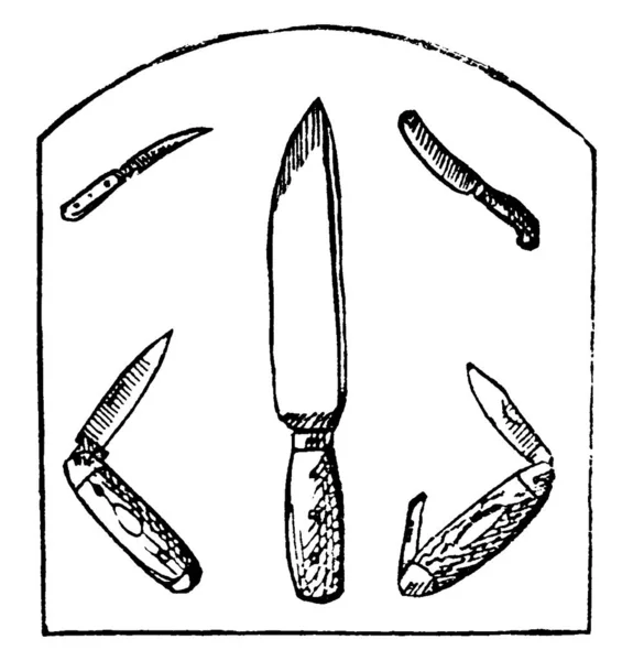 Knives Set Different Sizes Vintage Line Drawing Engraving Illustration — Stock Vector