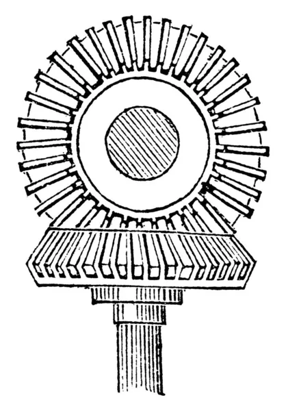 각각의 톱니바퀴에는 톱니바퀴가 축들은 직각을 이루고 있으며 빈티지 선그리기나 그림그리기를 — 스톡 벡터
