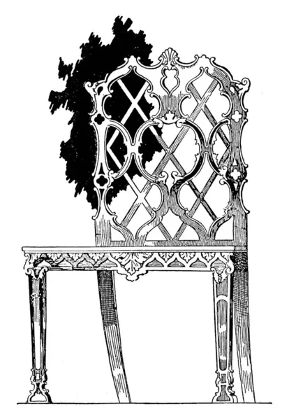 トーマス チッペンデールがデザインした美しい木製の椅子 ヴィンテージラインの図面や彫刻イラストを示す画像 — ストックベクタ