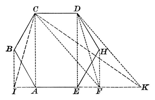 Constructie Van Hexagon Met Hoekpunten Zoals Afgebeeld Vintage Lijntekening Gravure — Stockvector