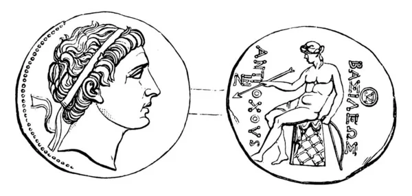 1903 Münze Von Antiochus Iii Vintage Linienzeichnung Oder Gravierillustration — Stockvektor