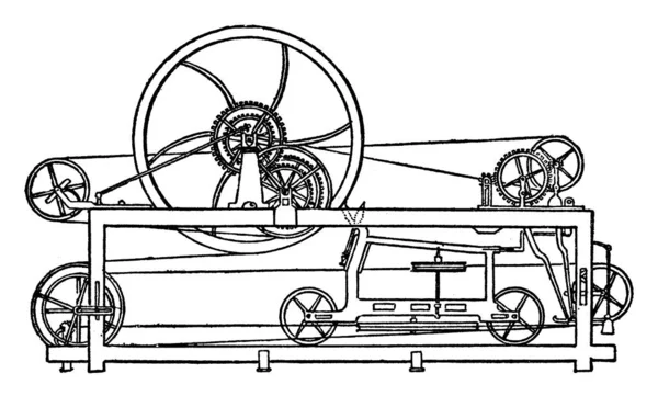 Spinning Machine Vintage Line Drawing Engraving Illustration — Stock Vector