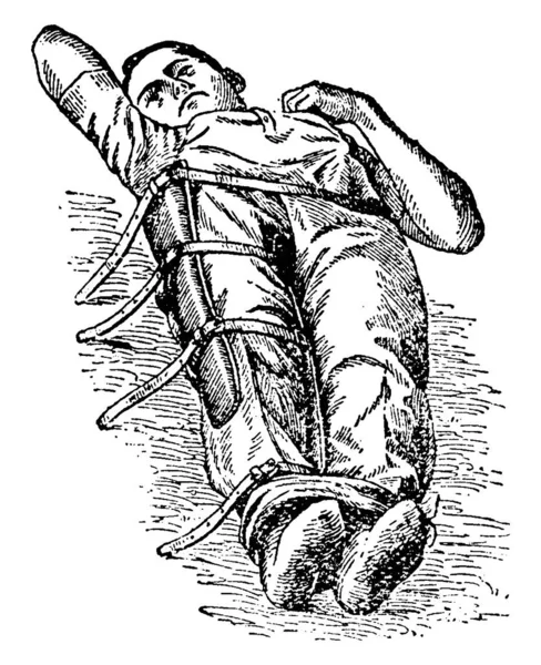 軍事スプリントの典型的な表現は カービンブートは太ももと足の骨折 ヴィンテージライン図面や彫刻イラストの分割に有利に使用することができます — ストックベクタ