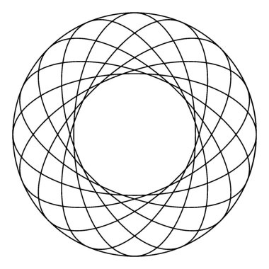 Çemberin yüzeyine eşit aralıklarla, klasik çizgi çizimleriyle ya da oymalı resimlerle dokunan sekiz Konsantrik Ellips bir çemberin içinde döner..