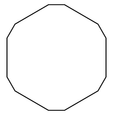 12 Taraflı Çokgen, tüm kenarların uzunluğu eşit değildir ve iç açılar 180 dereceden daha azdır, klasik çizgi çizimi veya kabartma çizimi.