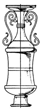 Polikrom ile boyanmış vazonun İskenderiye tarzı bant sapları, klasik çizgi çizimleri veya kabartma çizimleri vardır..