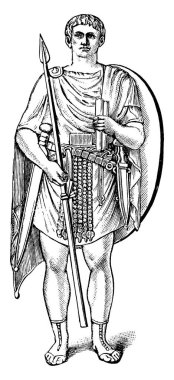 Zırhlı, klasik çizgili ya da gravürlü bir asker..