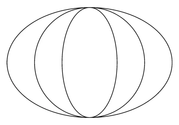 3つの同心円状楕円の主軸は 外側のほとんどの楕円の小軸よりも大きく 2番目の楕円のために等しく 内側のほとんどの楕円の軸は 交換され ヴィンテージライン図面や彫刻イラスト — ストックベクタ