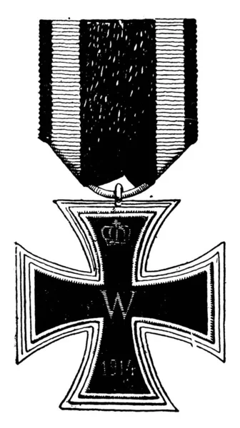 铁十字勋章作为德国军队的象征 以及普鲁士王国和德意志王国的装饰 古代线条绘画或雕刻插图 — 图库矢量图片