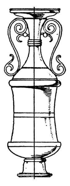 多色で描かれた花瓶は アレキサンドリア様式のバンド形のハンドル ヴィンテージラインの図面や彫刻イラストを持っています — ストックベクタ