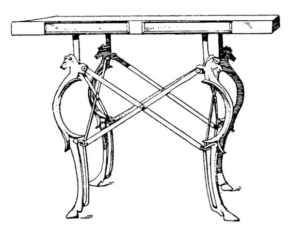 古董桌子的腿经常是青铜的和可调的 桌面通常是用石头或木头做的 老式线条画或雕刻插图 — 图库矢量图片