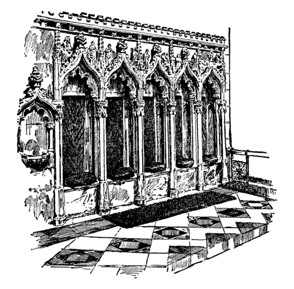 Sedimentos Southwell Minster Inglaterra Arquitetura Igreja Sedimento Assento Perto Altar — Vetor de Stock
