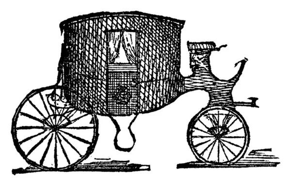 タクシー 輸送手段の典型的な表現は 人々が別の場所から移動するために古代に使用される屋根付きの馬車の一種で ヴィンテージライン図面や彫刻イラスト — ストックベクタ