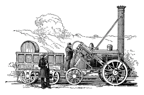 Moteur Ferroviaire Vitesse Milles Heure Dessin Ligne Vintage Gravure Illustration — Image vectorielle