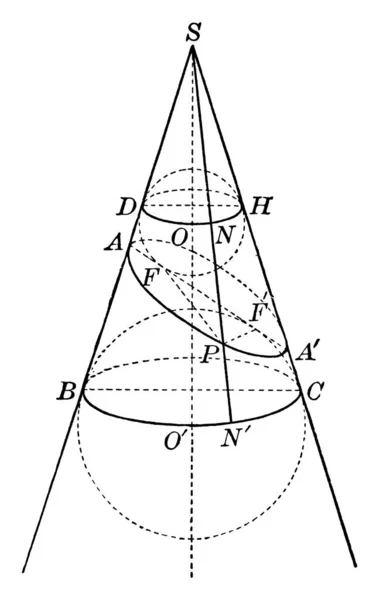 Три Форми Конічного Перерізу Показані Гіпербола Парабола Еліпс Вінтажний Малюнок — стоковий вектор