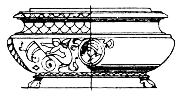 このマヨリカ塩セラーは セラミック製のイタリアのルネサンス様式のデザインで ヴィンテージの線画や彫刻のイラストで作られています — ストックベクタ