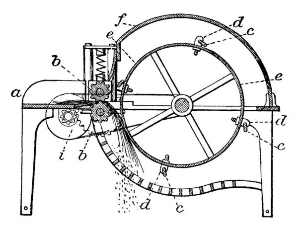 Scutching Machine Egy Adagolóasztal Amelyen Lenet Furulyás Görgőkkel Etetik Alkatrészeivel — Stock Vector