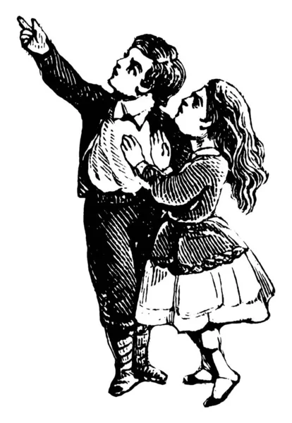 Ein Junge Und Ein Mädchen Stehen Zusammen Und Ein Junge — Stockvektor