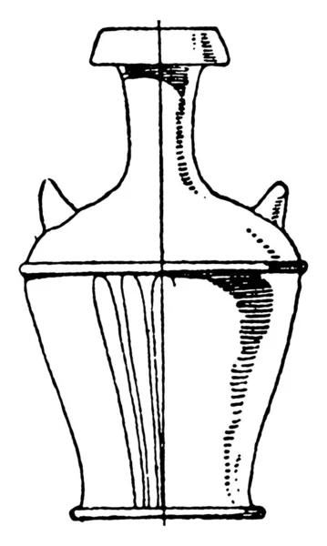 Небольшой Сосуд Окрашенной Глиной Рисунок Винтажной Линии Гравировка Иллюстрации — стоковый вектор