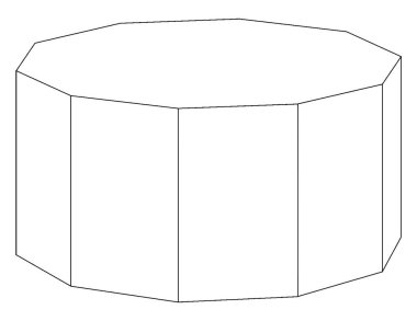 Düzlemsel olarak on yüzlü piramit piramidi keserek oluşturulan normal on yüzlü tutumluluk. Klasik çizim ya da gravür çizimi.
