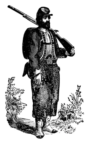 Ellsworth Zouave Zouave是法国陆军中的某些步兵团的名称 通常在1831年至1962年期间在法属北非服役 为古老的线条画图或版画插图 — 图库矢量图片