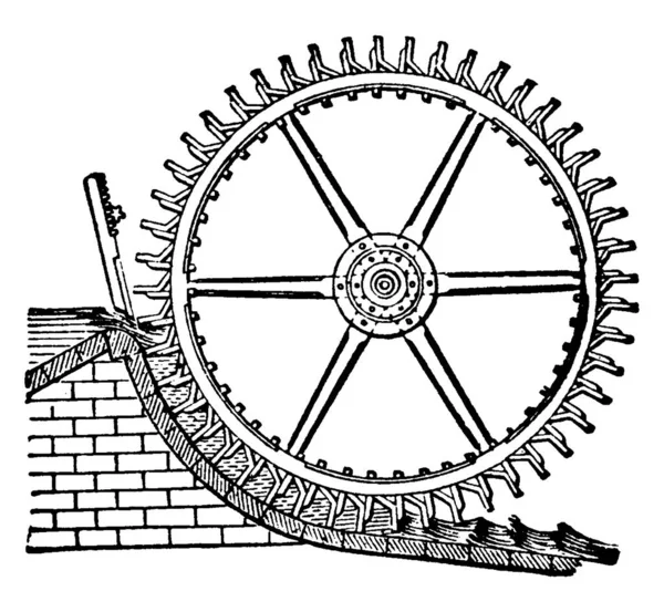 Obrázek Ukazuje Náprsní Kolo Stroj Pro Přeměnu Energie Tekoucí Nebo — Stockový vektor