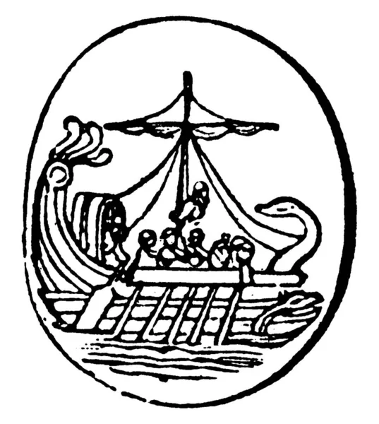 Двум Контурам Двора Корабля Прикреплены Веревки Которые Проходили Над Верхней — стоковый вектор