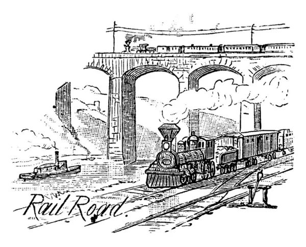 Tren Que Desplaza Largo Del Ferrocarril Que Normalmente Transporta Pasajeros — Vector de stock