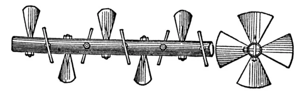 Convoyeur Vis Aubes Dessin Ligne Vintage Illustration Gravure — Image vectorielle