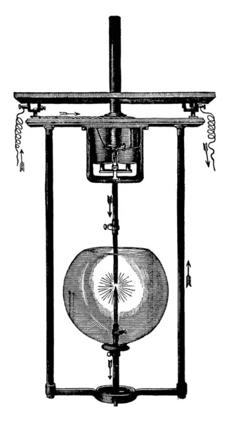 碳自动分离装置一种装置 当电流被打开时自动分离碳 当碳原子被烧光时 在碳原子尖端将碳原子结合在一起 制成老式线条绘图或雕刻插图 — 图库矢量图片