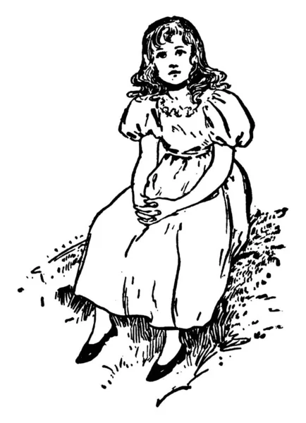 Une Petite Fille Avec Les Mains Jointes Vêtue Une Robe — Image vectorielle