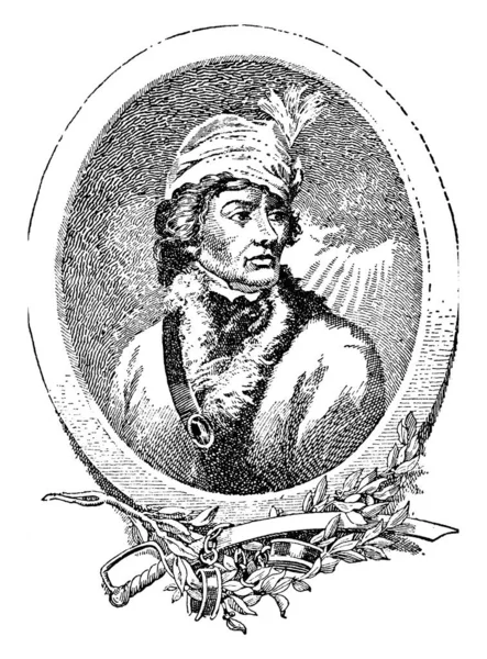 タデウシュ コシウツコは ポーランドのリトアニア軍の指導者で将軍 ヴィンテージ線画や彫刻のイラスト — ストックベクタ