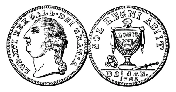 Uma Ilustração Louis Xvi Medalha Memorial Desenho Linha Vintage Gravura — Vetor de Stock