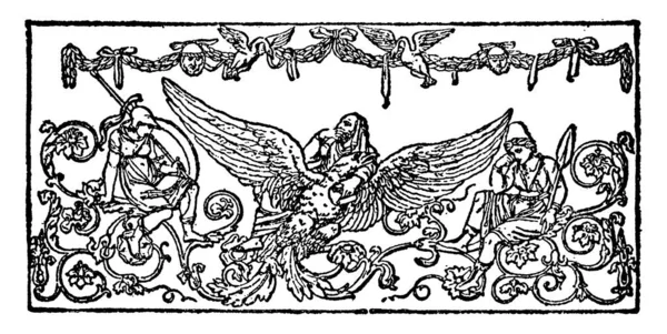 Elysium Doodad Greek Illustration Elysium Man Head Eagle Body Center — Stock Vector