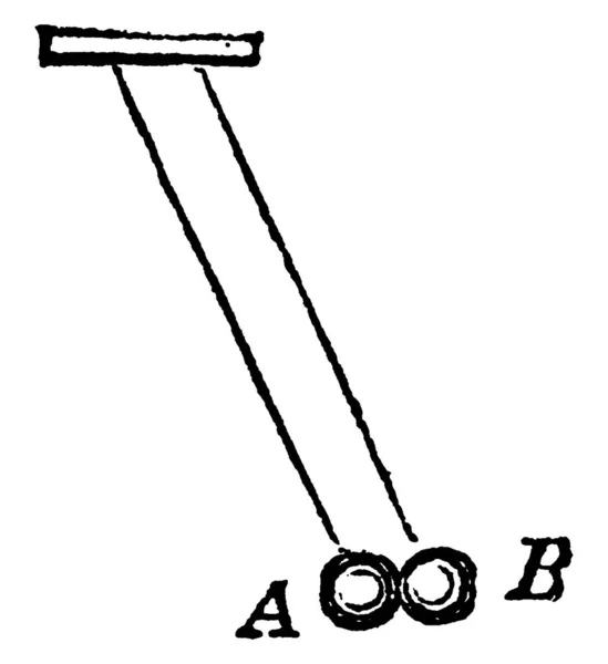 両端から吊るされた2つの球状の重みは 同じ方向に動いています ヴィンテージライン図面や彫刻イラスト — ストックベクタ