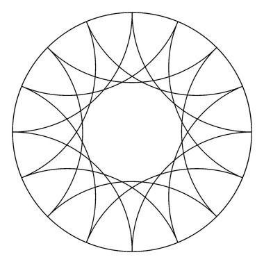 Çemberin içindeki kavislerin büyüklüğü, çemberin iki noktasını birleştirerek geometrik şekil, klasik çizgi çizimi ya da oyma çizimi oluşturur..