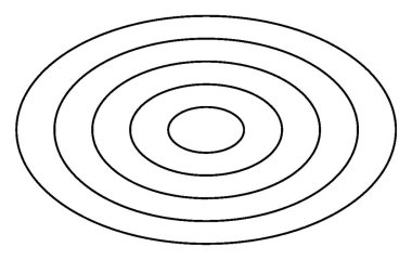İki boyutlu beş eşmerkezli bir eğri ve açıkça eliptik, klasik çizgi çizimi ya da oyma çizimi..