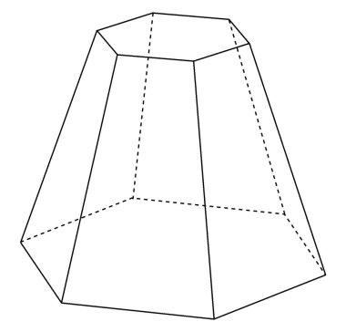 Altıgen piramidin şekli. Altı kenarı var ve hepsi açı ve uzunluğa eşit, vintage çizgi çizimi veya gravür çizimi