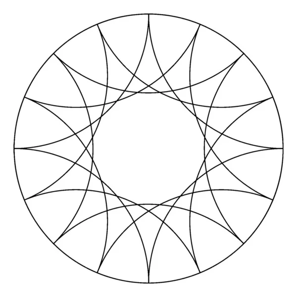 圆形内相同尺寸的弧形连接圆形的两点 使几何形状 复古线条或雕刻插图具有一定的间距 — 图库矢量图片