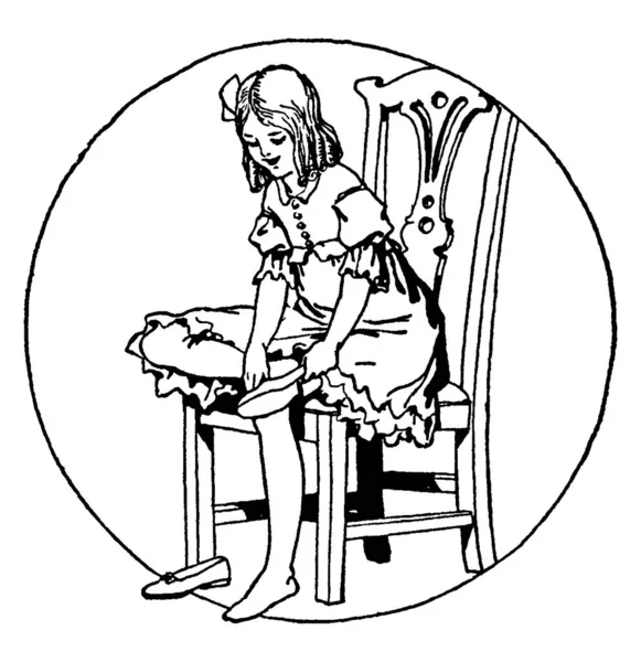 Фігура Показує Дівчину Яка Сидить Чотирьох Стільцях Ніг Знімає Взуття — стоковий вектор