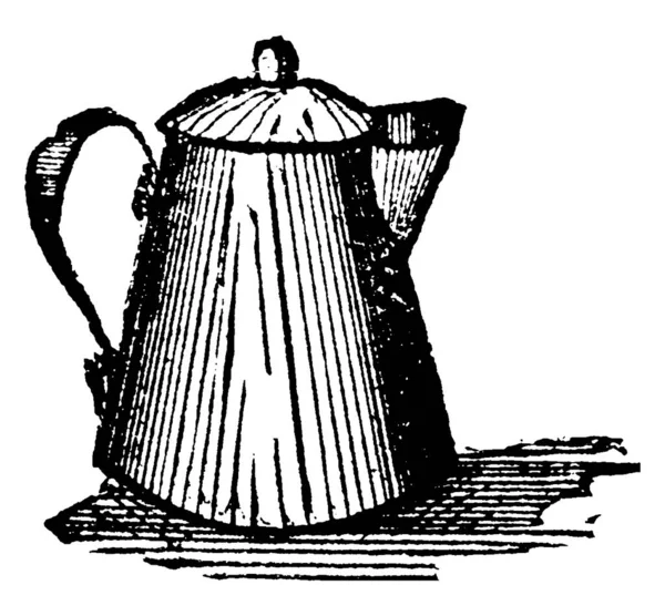 鍋を保持するためにハンドルで設計されたコーヒーポット ヴィンテージライン図面や彫刻イラスト — ストックベクタ