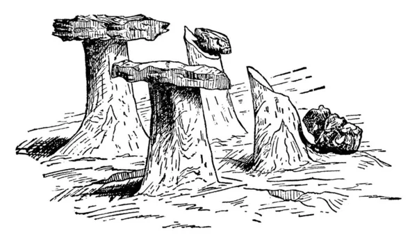 Rysunek Przedstawiający Kamień Siedzący Słupie Lodu Szczycie Lodowca Rysunek Linii — Wektor stockowy