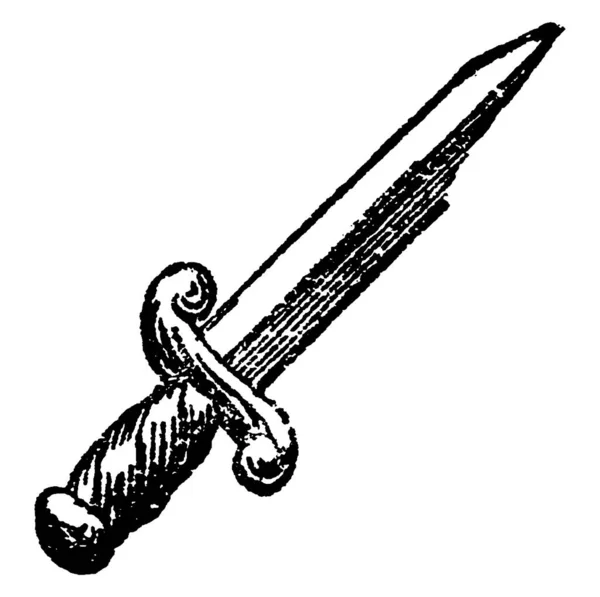 匕首一种典型的匕首或长矛的代表 一种长而刺眼的匕首在近代早期 它是从事海军实战 复古线条绘画或雕刻插图的军官的个人武器 — 图库矢量图片
